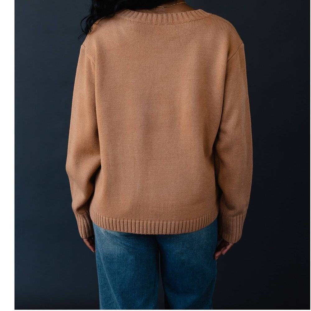 Brown Cream Graphic Coffee Weather Long Sleeve Sweater - Picture 4 of 5